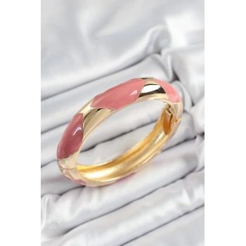 Pirinç Pembe Mineli Baklava Model Gold Renk Kadın Kelepçe