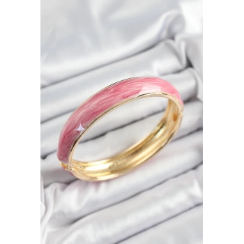 Pirinç Pembe Mineli Mermer Desen Model Gold Renk Kadın Kelepçe