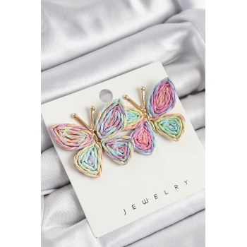 Pirinç Rainbow Kelebek Model Gold Renk Kadın Hasır Küpe