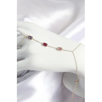 Pirinç Renkli Zirkon Taşlı Dikdörtgen Model Gold Renk Kadın Şahmeran