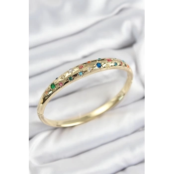 Pirinç Renkli Zirkon Taşlı Kutup Yıldızı Model Gold Renk Kadın Kelepçe