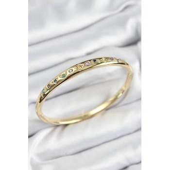 Pirinç Renkli Zirkon Taşlı Kutup Yıldızı Ve Hilal Model Gold Renk Kadın Kelepçe