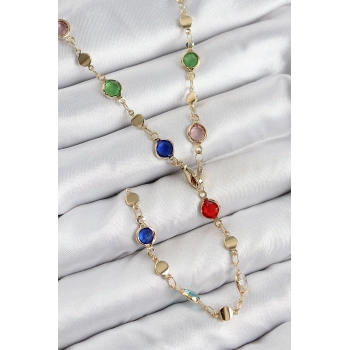 Pirinç Renkli Zirkon Taşlı Model Gold Renk Kadın Y Kolye