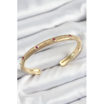 Pirinç Renkli Zirkon Taşlı Vintage Model Gold Renk Kadın Kelepçe
