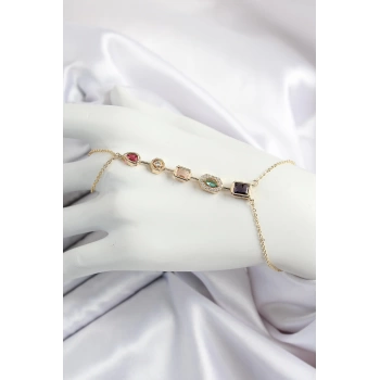 Pirinç  Renkli Zirkon Taşlı Y Model Gold Renk Kadın Şahmeran