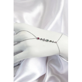 Pirinç Renkli Zirkon Taşlı Y Model Gümüş Renk Kadın Şahmeran