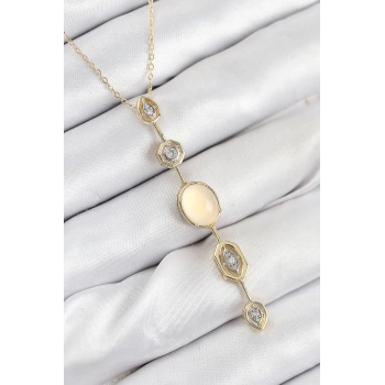 Pirinç Zincir Sarı Gold Renk Zirkon Taşlı Y Kolye