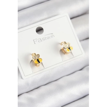 Pirinç Zirkon Taşlı Arı Model Gold Renk Çocuk Küpe