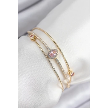 Pirinç Zirkon Taşlı Baget Model Gold Renk Kadın Bileklik