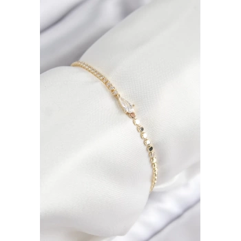 Pirinç Zirkon Taşlı Damla Model Ezme Zincir Gold Renk Kadın Bileklik
