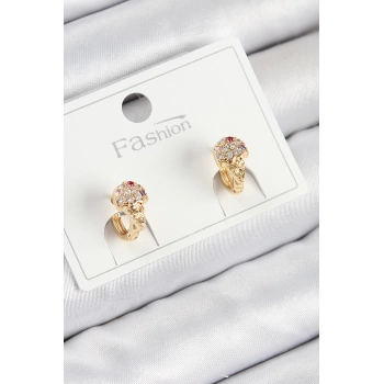 Pirinç Zirkon Taşlı Dondurma Model Gold Renk Çocuk Küpe