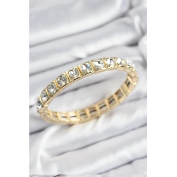 Pirinç Zirkon Taşlı Kare Model Gold Renk Lastikli Kadın Bileklik