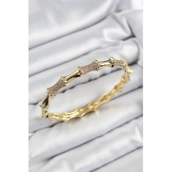 Pirinç Zirkon Taşlı Kemik Model Gold Renk Vip Kadın Bileklik