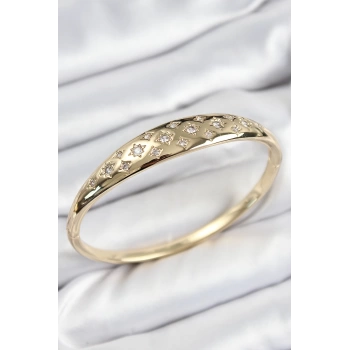 Pirinç Zirkon Taşlı Kutup Yıldızı Model Gold Renk Kadın Kelepçe