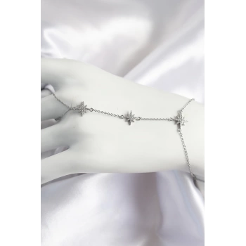 Pirinç Zirkon Taşlı Kutup Yıldızı Model Gümüş Renk Kadın Şahmeran