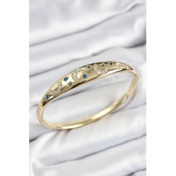 Pirinç Zirkon Taşlı Kutup Yıldızı Ve Hilal Model Gold Renk Kadın Kelepçe
