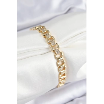 Pirinç Zirkon Taşlı Parçalı Model Gold Renk Kadın Bileklik