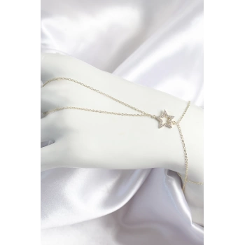 Pirinç Zirkon Taşlı Yıldız Model Gold Renk Kadın Şahmeran