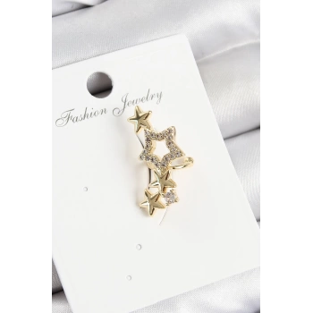Pirinç Zirkon Taşlı Yıldız Model Gold Renk Sağ Kıkırdak Küpe