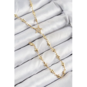 Pirinç Zirkon Taşlı Yıldız Model Gold Renk Y Kolye