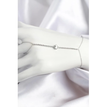 Pirinç Zirkon Taşlı Yonca Model Gümüş Renk Şahmeran