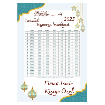 Ramazan İmsakiyesi Modern Kişiye Özel Tasarımlı Dijital Baskı 100 Adet A4 300 gr Model 36