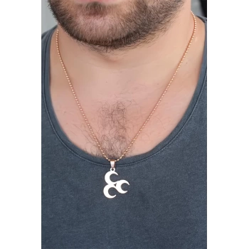 Rose Renk Metal 3 Hilal Figürlü Erkek Kolye