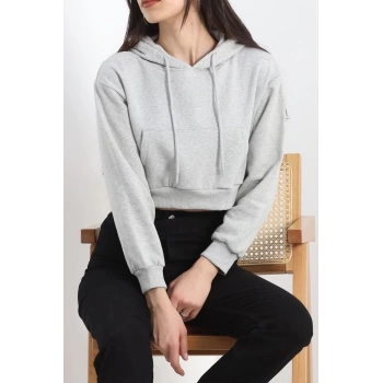 Şardonlu Oversize Crop Sweat Gri1 - 21391.200.