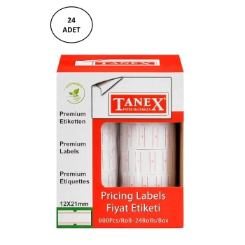 Tanex Fiyat Etiketi Çizgili 12x21 mm Beyaz Motex 24lü