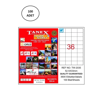 Tanex Tw-2035 Lazer Etiket 52x33 Mm 100 Lü