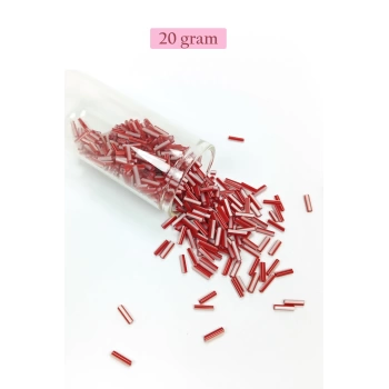 Uzun Boru Kesme Boncuk Çap 2mm Uzunluk 10 mm - 20 Gram - Kırmızı Beyaz - BNC239