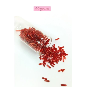 Uzun Boru Kesme Boncuk Çap 2mm Uzunluk 10 mm - 60 Gram - Şeffaf Kırmızı - BNC299