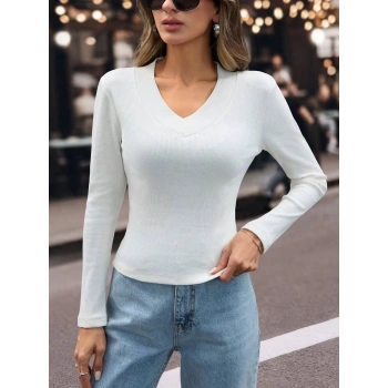 V yaka kaşkorse bluz beyaz w3817