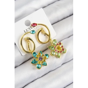 VIP Pirinç Zirkon Taşlı Çiçek Model Gold Renk Kadın Küpe