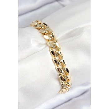VIP Pirinç Zirkon Taşlı Klasik Zincir Model Gold Renk Kadın Bileklik