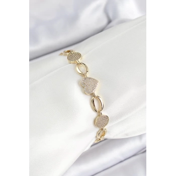 Xuping Pirinç Kalp ve Daire Model Gold Renk Kadın Bileklik