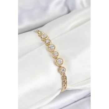 Xuping Pirinç Sıralı Daire Baget Model Gold Renk Kadın Bileklik