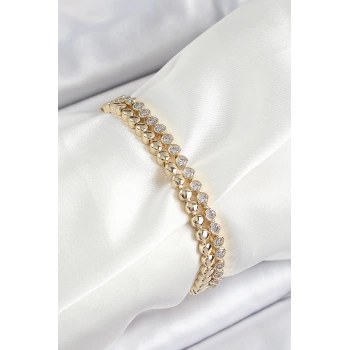 Xuping Pirinç Zirkon Taşlı Çift Görünümlü Model Gold Renk Kadın Bileklik