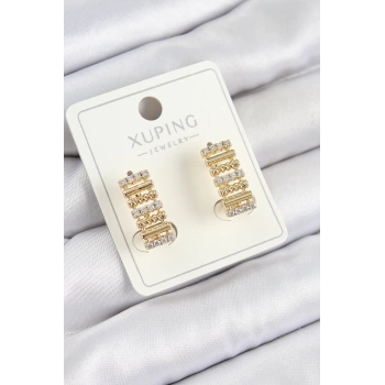 Xuping Zirkon Taşlı Dikdörtgen Model Gold Renk Kadın Küpe