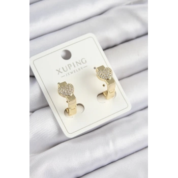Xuping Zirkon Taşlı Kalp Model Gold Renk Kadın Küpe