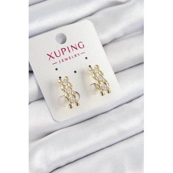 Xuping Zirkon Taşlı Sıralı Damla Model Gold Renk Kadın Küpe