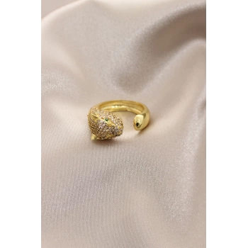 Yeni Sezon Gold Renk Taşlı Yeşil Gözlü Kaplan Yüzük