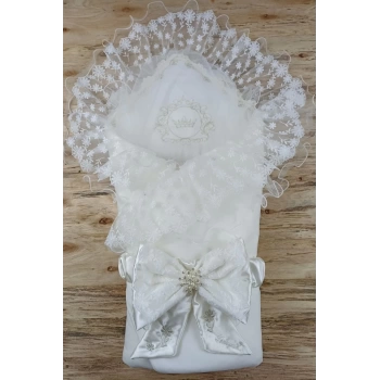 Yenidoğan İpek Venüs Taç Nakışlı Delüks Kundak Bebek Battaniyesi