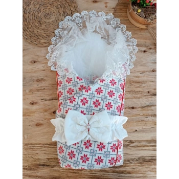 Yenidoğan Kar Tanesi Desenli Dantelli Duvaklı Bebek Battaniyesi Kundak