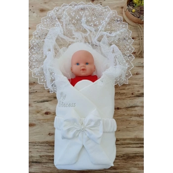 Yenidoğan Sahra My Princess Nakışlı Lüks Kundak Bebek Battaniyesi
