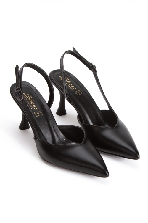 Kadın Sivri Burunlu Arkası Açık İnce Topuklu Stiletto Siyah