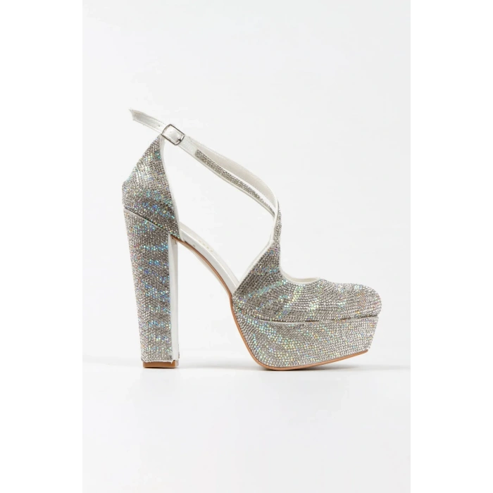 13 cm Platform Topuklu Taşlı Düğün Ayakkabısı Altın