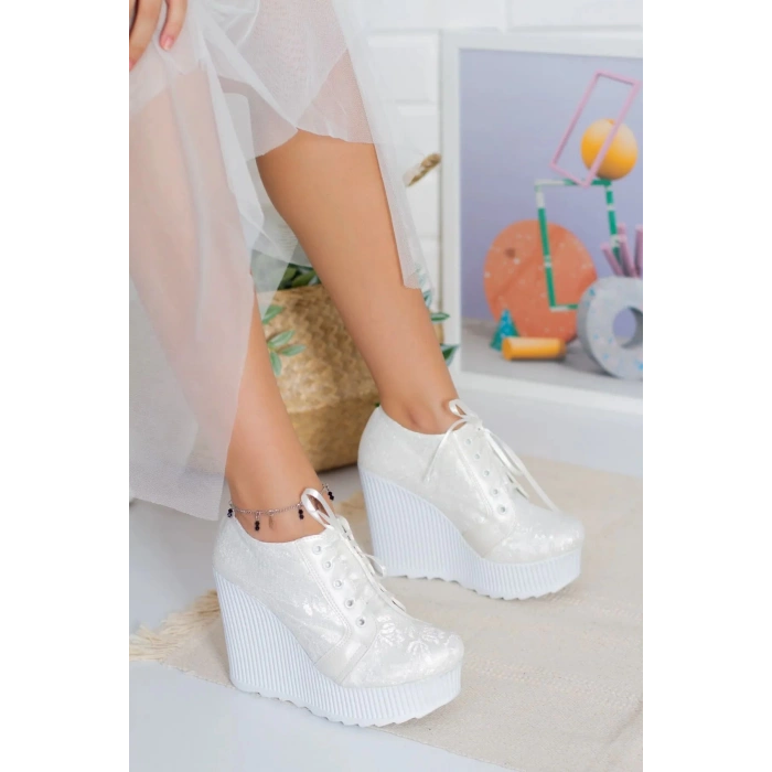 Kadın Yüksek Dolgu Topuklu Gelinlik Abiye Ayakkabı