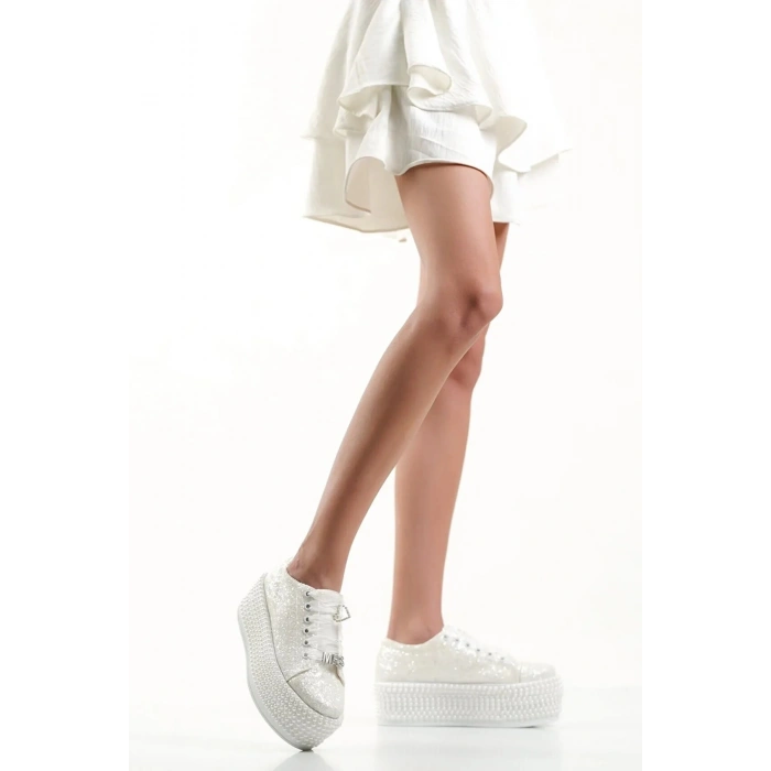 Kadın Isme Özel Yüksek Tabanlı Parıltılı Spor Gelinlik Ayakkabı