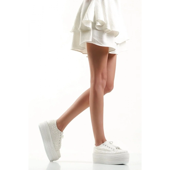 Kadın Isme Özel Yüksek Tabanlı Parıltılı Spor Gelinlik Ayakkabı